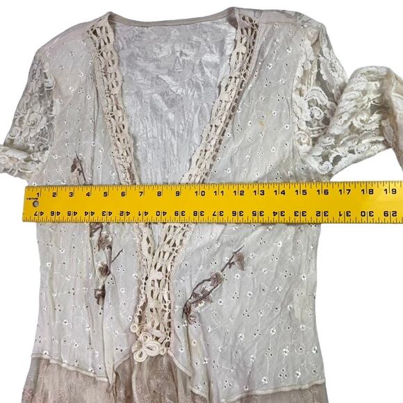Cardigan Women 6 Cream Lace Mix Media Embroidered  Vintage Victorian - Picture 8 of 15